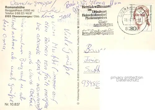 AK / Ansichtskarte Oberammergau Romanshoehe Berggasthaus Alpen Oberammergau