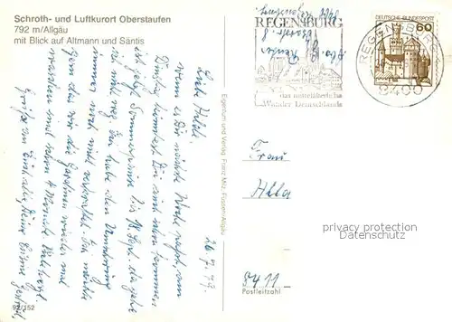 AK / Ansichtskarte Oberstaufen Ortsansicht mit Kirche Blick auf Altmann und Saentis Appenzeller Alpen Oberstaufen