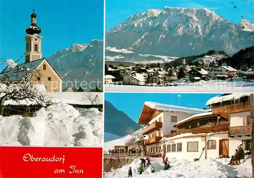 AK / Ansichtskarte Oberaudorf Kirche Hotel Ortsansicht mit Kirche Kaisergebirge Winterimpressionen Oberaudorf