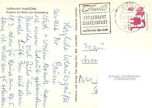 AK / Ansichtskarte Inzell Kurpark mit Blick zum Rauschberg Inzell