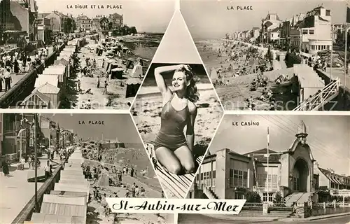 AK / Ansichtskarte Saint Aubin sur Mer_Calvados La Digue et la Plage Le Casino Saint Aubin sur Mer