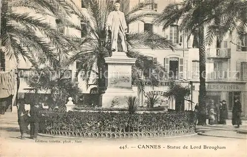 AK / Ansichtskarte Cannes_Alpes Maritimes Statue de Lord Brougham Cannes Alpes Maritimes