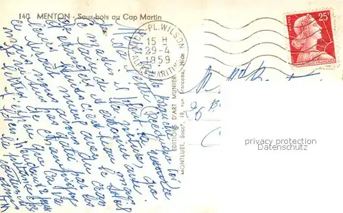 AK / Ansichtskarte Menton_Alpes_Maritimes Sous bois au Cap Martin Menton_Alpes_Maritimes