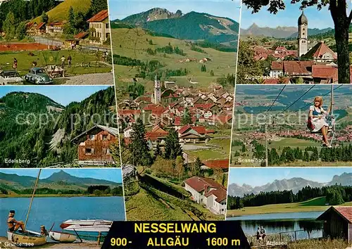 AK / Ansichtskarte Nesselwang Panorama Hoehenluftkurort im Allgaeu Minigolf Edelsberg Gruentensee Kirche Sesselbahn Attlesee Nesselwang