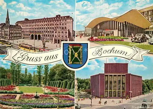 AK / Ansichtskarte Bochum Rathaus Hauptbahnhof Stadttheater Rosengarten Wappen Bochum