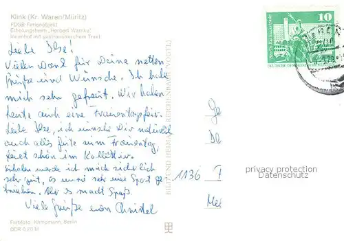 AK / Ansichtskarte Klink_Waren FDGB Ferienobjekt Erholungsheim Herbert Warnke Innenhof Klink Waren