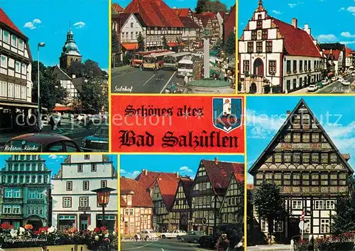 AK / Ansichtskarte Bad_Salzuflen Kirche Salehof Denkmal Fachwerkhaeuser Rathaus Buergermeisterhaus Altstadt Haus Backs Historische Gebaeude Bad_Salzuflen