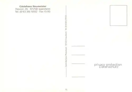 AK / Ansichtskarte Ippesheim_Unterfranken Gaestehaus Neumeister Ortsansicht mit Kirche Ippesheim Unterfranken