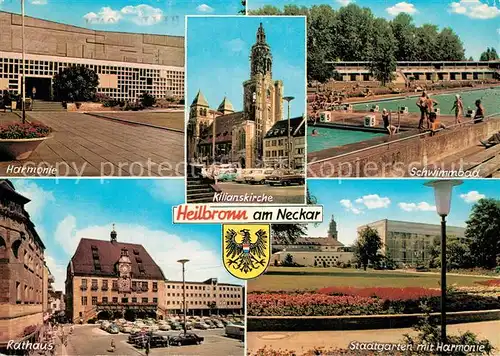 AK / Ansichtskarte Heilbronn_Neckar Harmonie Kilianskirche Schwimmbad Rathaus Stadtgarten Heilbronn Neckar