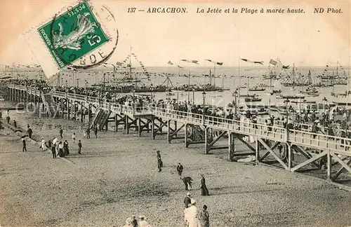 AK / Ansichtskarte Arcachon_Gironde La Jetee et la Plage a maree haute Arcachon Gironde
