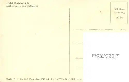 AK / Ansichtskarte Hohenwarte Saaletalsperre Hotel Linkenm?hle Hohenwarte