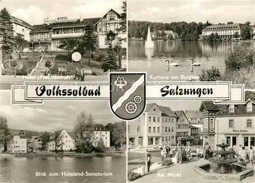 AK / Ansichtskarte Bad_Salzungen Hotel Freundschaft Kurhaus Burgsee Markt Hufeland Sanatorium Bad_Salzungen