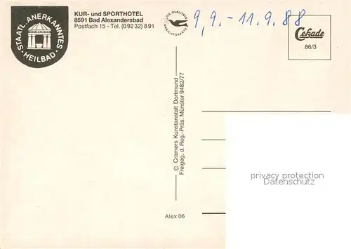 AK / Ansichtskarte Bad_Alexandersbad Fliegeraufnahme Kur  und Sporthotel Bad_Alexandersbad