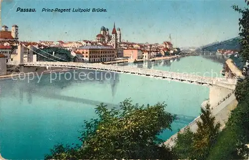 AK / Ansichtskarte Passau Prinz Regent Luitpold Bruecke ueber die Donau Passau