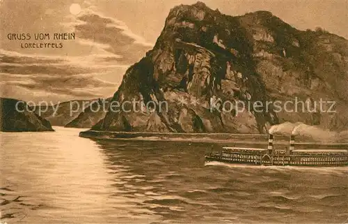 AK / Ansichtskarte St_Goarshausen Rheindampfer Loreley Felsen Sage Kuenstlerkarte St_Goarshausen