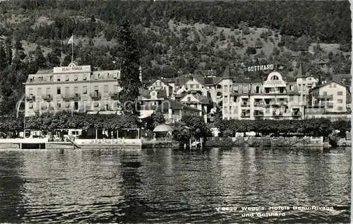 AK / Ansichtskarte Weggis_Vierwaldstaettersee Hotel Beau Rivage und Gotthard Weggis_Vierwaldstaettersee