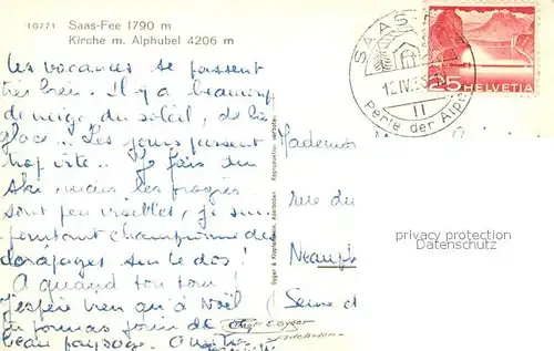 AK / Ansichtskarte Saas Fee Kirche mit Alphubel Saas Fee