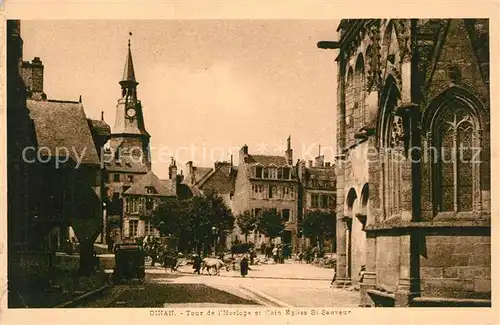 AK / Ansichtskarte Dinan Tour de lHorloge et Coin Eglise St Sauveur Dinan