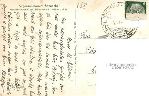 AK / Ansichtskarte Hoechenschwand Augensanatorium Sonnenhof Hoechenschwand