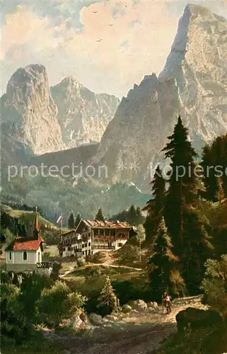 AK / Ansichtskarte Hinterbaerenbad Berghotel Kapelle Alpen Kuenstlerkarte Hinterbaerenbad