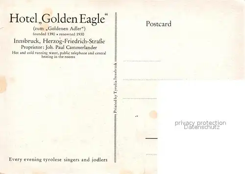 AK / Ansichtskarte Innsbruck Hotel Golden Eagle zum Goldenen Adler im Mondschein Kuenstlerkarte Innsbruck