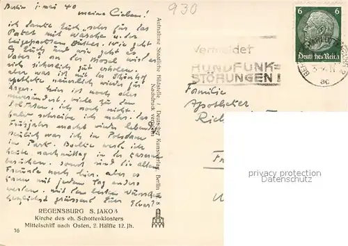 AK / Ansichtskarte Regensburg Kirche des ehemaligen Schottenklosters Mittelschiff Regensburg