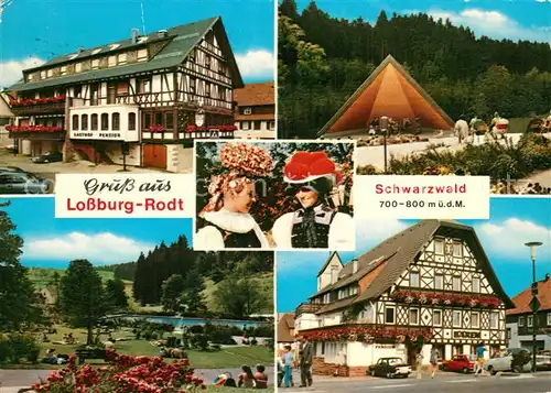 AK / Ansichtskarte Rodt_Lossburg Gasthof Hotel Park Freibad Konzertpavillon Trachten Bollenhut Rodt Lossburg