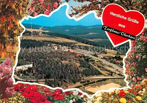 AK / Ansichtskarte Torfhaus_Harz Fliegeraufnahme Blumen Baumbluete Herz Torfhaus Harz
