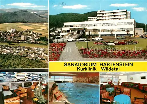 AK / Ansichtskarte Reinhardshausen Sanatorium Hartenstein Kurklinik Wildetal Hallenbad Fliegeraufnahme Reinhardshausen