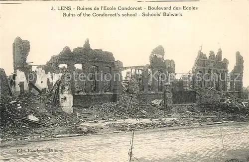 AK / Ansichtskarte Lens_Pas de Calais Ruines de lEcole Condorcet Boulevard des Ecoles Lens_Pas de Calais