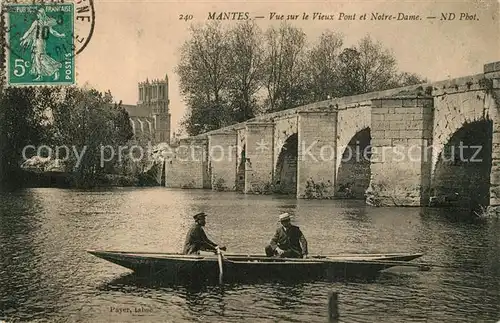 AK / Ansichtskarte Mantes sur Seine Vue sur le Vieux Pont et Notre Dame Mantes sur Seine