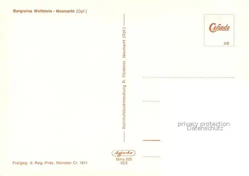 AK / Ansichtskarte Neumarkt_Oberpfalz Burgruine Wolfstein Fliegeraufnahme Neumarkt Oberpfalz