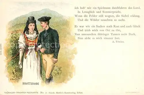 AK / Ansichtskarte Herrfurth_O.  Trachten Brotterode Gedicht A. Trinius Litho 