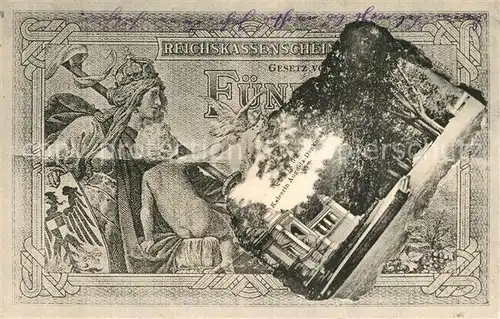 AK / Ansichtskarte Geldschein_auf_Ak Koblenz Kaiserin Augusta Denkmal 