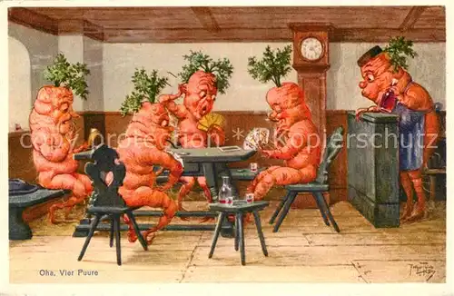 AK / Ansichtskarte Thiele_Arthur Vermenschlicht Karotten Kartenspiel Wein  