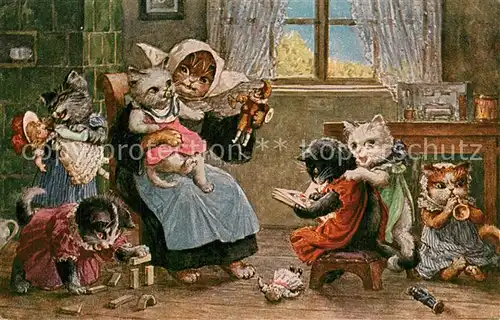 AK / Ansichtskarte Thiele_Arthur Spielschule Vermenschlicht Katzen Spielzeug  