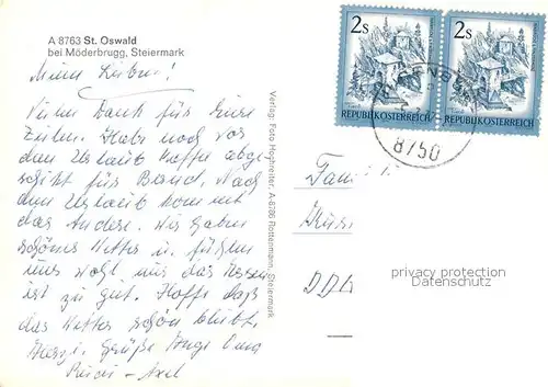 AK / Ansichtskarte Sankt_Oswald Moederbrugg Ortsansicht mit Kirche Landschaftspanorama Sankt Oswald Moederbrugg