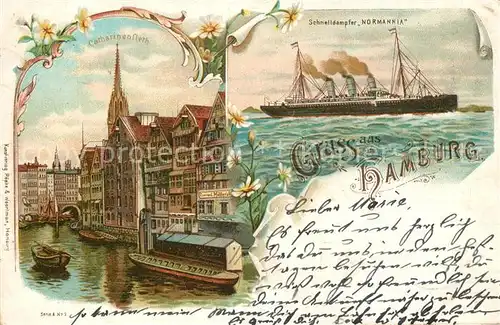 AK / Ansichtskarte Dampfer_Oceanliner Normannia Hamburg Catharinenfleth Litho  