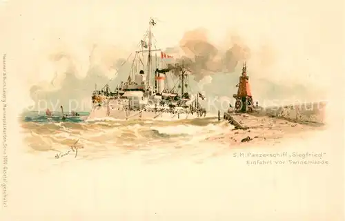 AK / Ansichtskarte Marine S.M. Panzerschiff Siegfried Swinem?nde Litho 