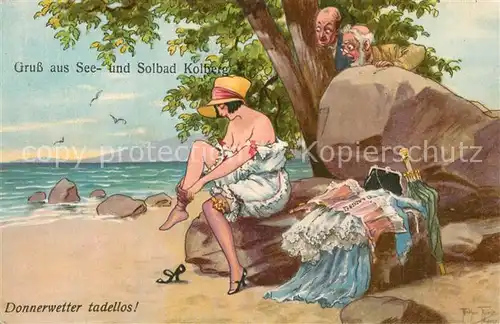 AK / Ansichtskarte Thiele_Arthur Frau Bademode Humor Bad Colberg 