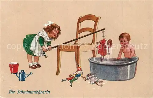 AK / Ansichtskarte Thiele_Arthur Kinderhumor Die Schwimmlehrerin Puppen Wanne  