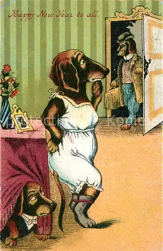 AK / Ansichtskarte Dackel Vermenschlicht Neujahr  
