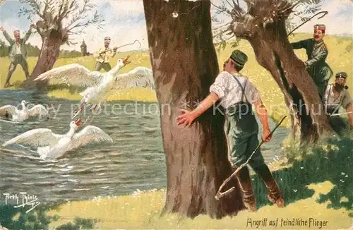 AK / Ansichtskarte Thiele_Arthur Idyllen hinter der Front Feindliche Flieger G?nse Soldaten 