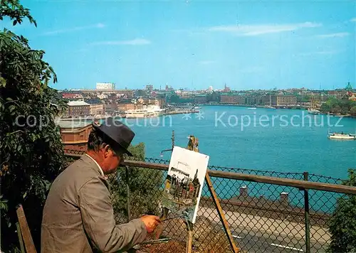 AK / Ansichtskarte Stockholm Maler und sein Modell Stadtpanorama Stockholm
