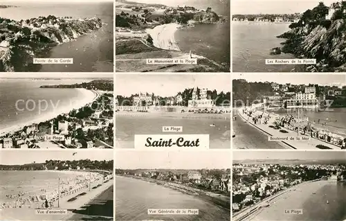 AK / Ansichtskarte Saint Cast le Guildo Pointe de la Garde Le Monument et la Plage Les Rochers de la Pointe La Plage Boulevard de Mer Vue generale Saint Cast le Guildo