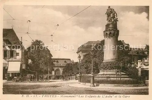 AK / Ansichtskarte Troyes_Aube Monument les Enfants de l`Aube et le Gare Troyes Aube
