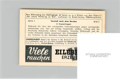 AK / Ansichtskarte Militaria_Deutschland_WK2 Von N?rnberg bis Stalingrad Vorstoss nach dem Norden Kopenhagen Eilebrecht Zigaretten 