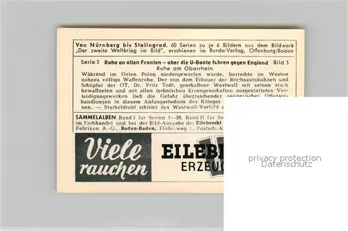 AK / Ansichtskarte Militaria_Deutschland_WK2 Von N?rnberg bis Stalingrad Ruhe an allen Fronten Oberrhein Eilebrecht Zigaretten 