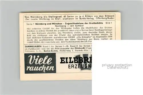 AK / Ansichtskarte Militaria_Deutschland_WK2 Von N?rnberg bis Stalingrad N?rnberg und M?nchen Zugest?ndnisse der Grossm?chte Eilebrecht Zigaretten 