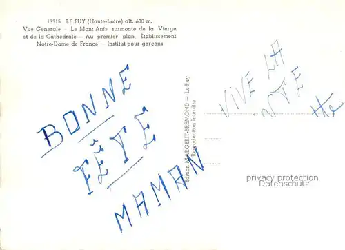 AK / Ansichtskarte Le_Puy en Velay Vue generale Le Mont Anis surmonte de la Vierge et de la Cathedrale Le_Puy en Velay